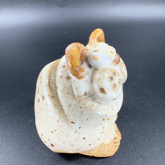 Vintage Hand Made Stoneware Pottery Kitty Cat Cardholder Figurine Speckled Glaze - Picture 3 of 12